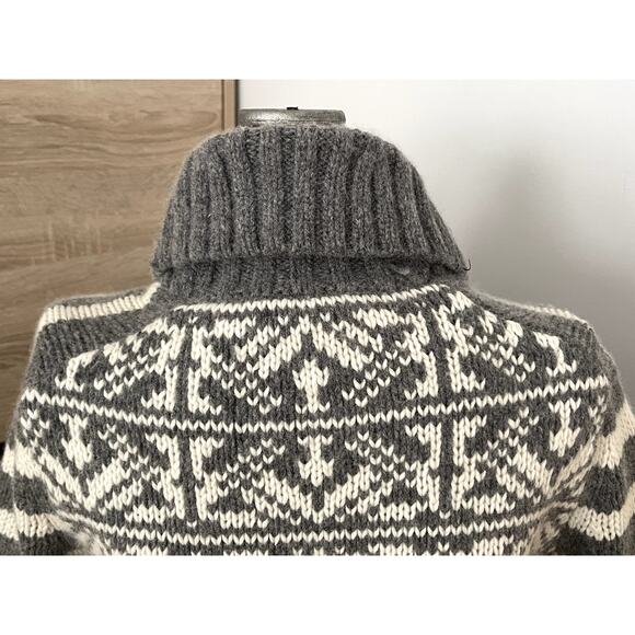 Gap Sz L Shawl Collar Cardigan Sweater Gray Lambswool Nordic Festive Holiday Ski - Picture 10 of 13